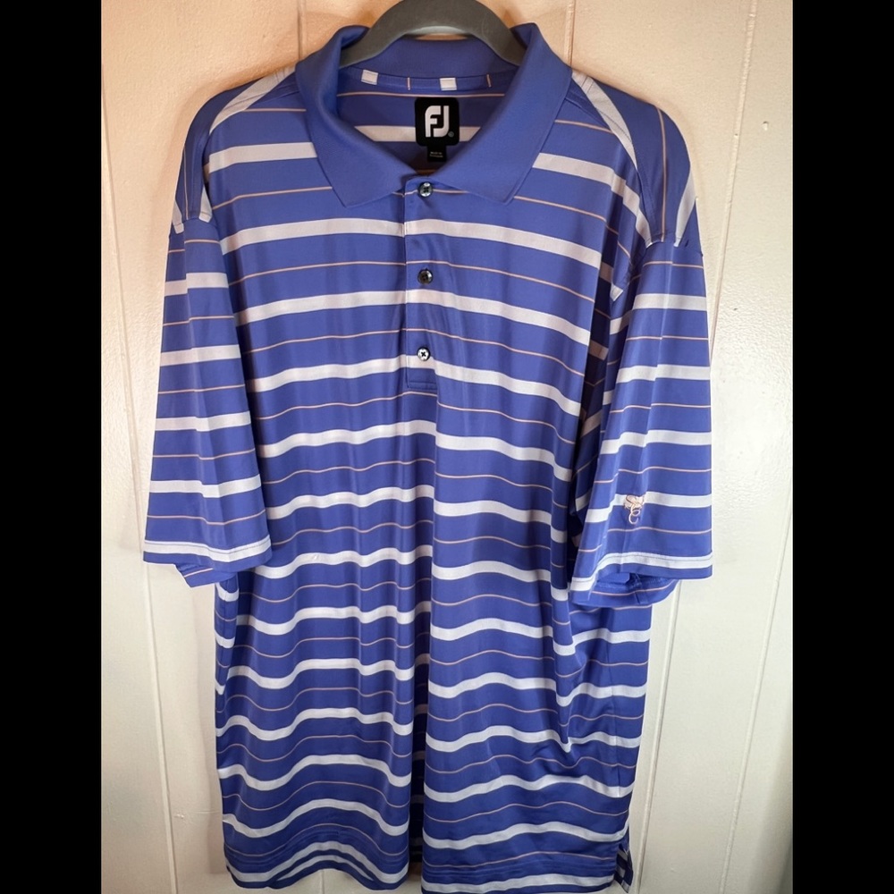 Footjoy FJ Mens Striped Short Sleeve Golf Polo Shirt Lavender Stretch Size XL